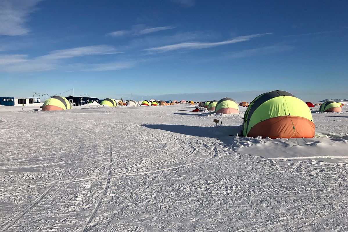 04A The 24 Hour Sun Shines On The Tents Of Union Glacier Camp Antarctica At One Thirty In The Morning